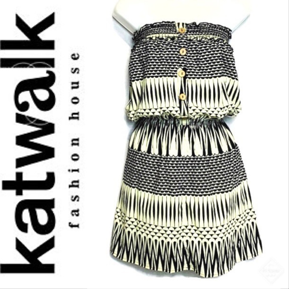 KATWALK Casual Tribal Print Strapless Mini Dress S